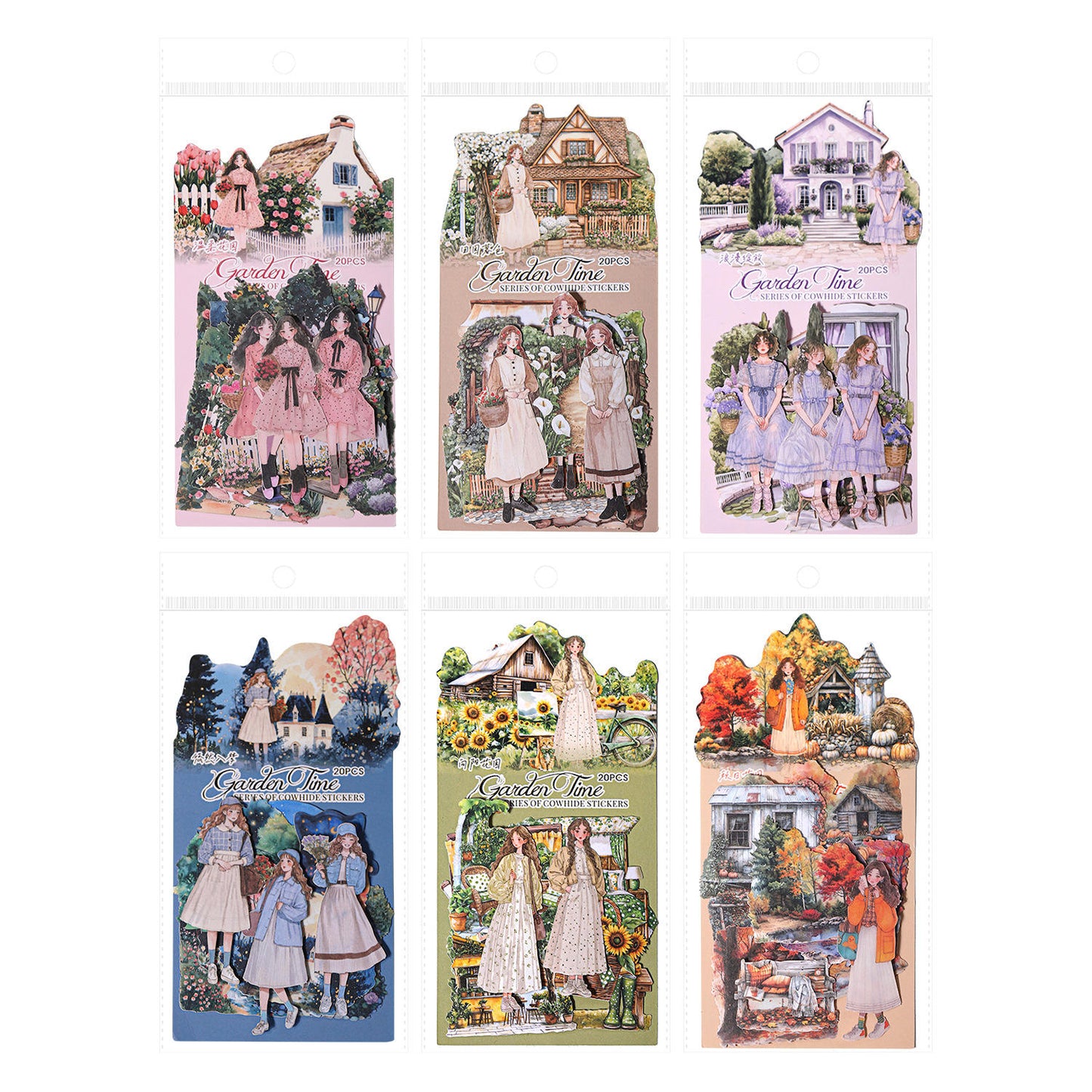 20 Pcs Garden Time Series Vintage Flower House Character Washi Stickers