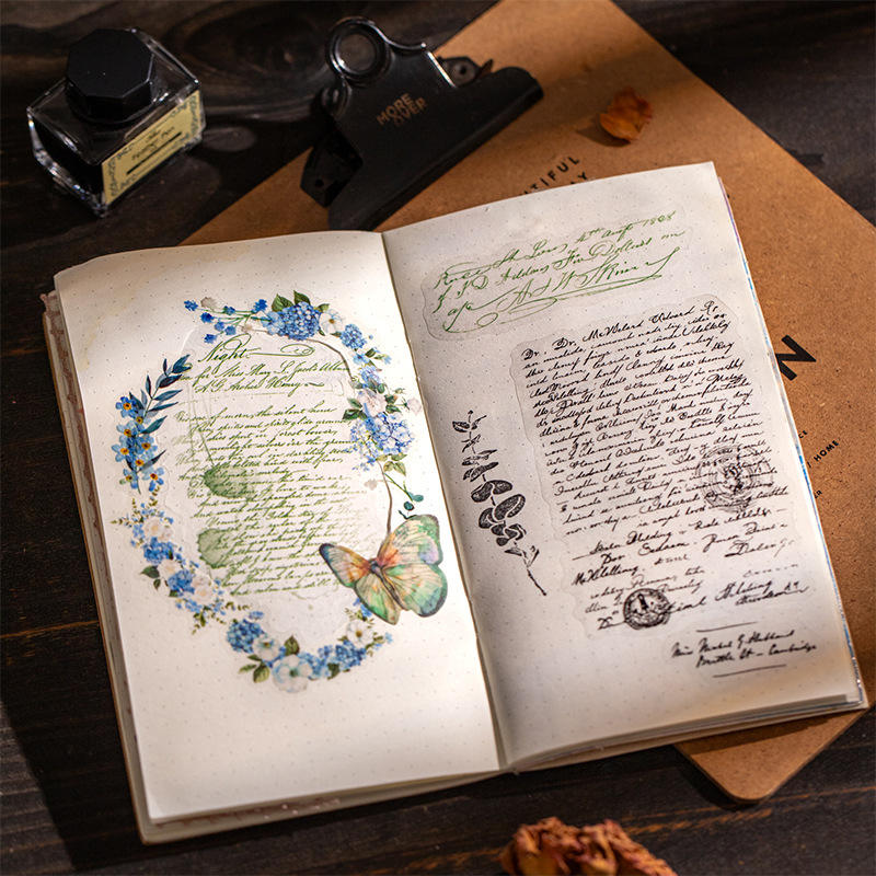 15pcs English Manuscript Mottled Letters Series Vintage Stickers