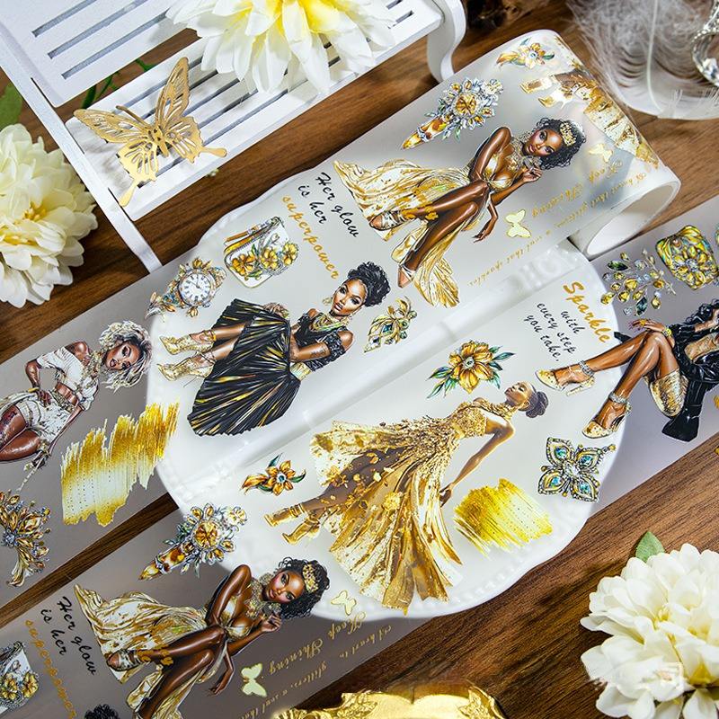 1 Roll Golden Matte Character Flower Butterfly Masking Gold Shell Pet Tape