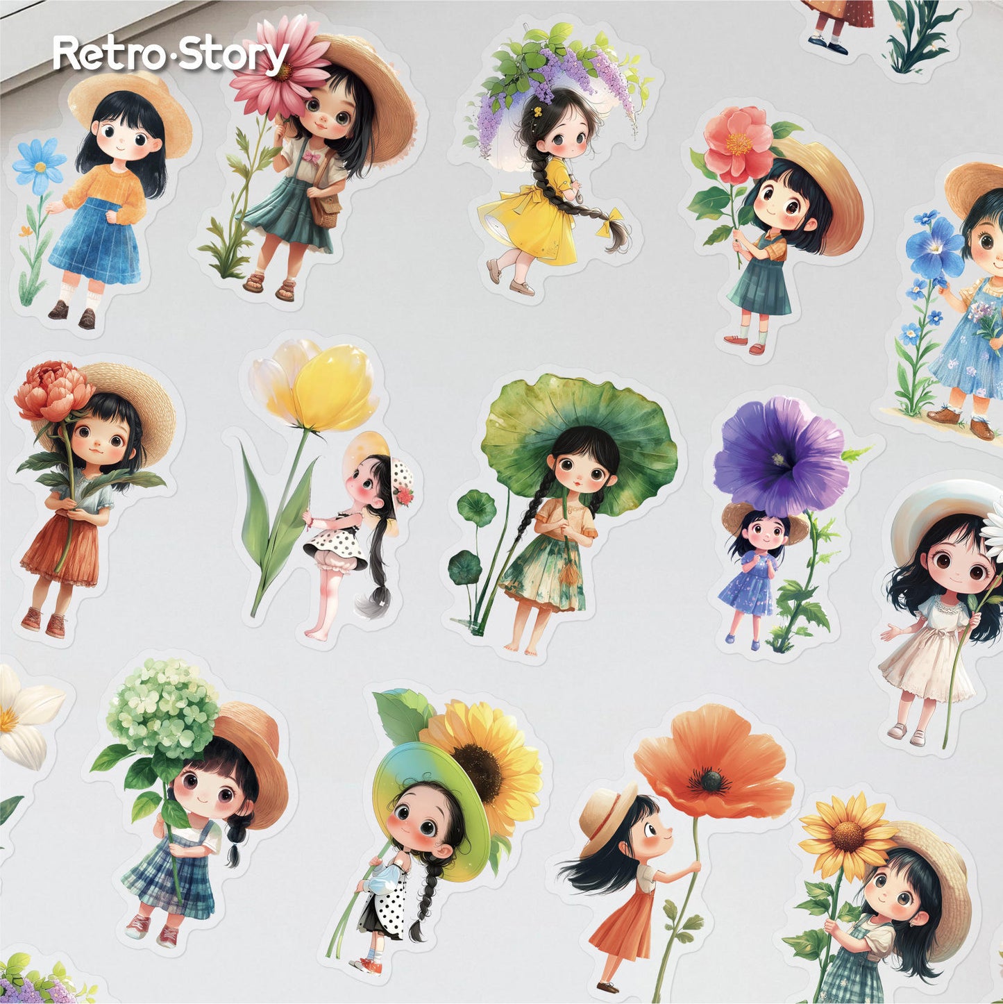 20 Pcs Hibiscus Series Fairy Tale Cute Girl Stickers