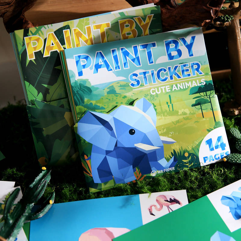 14 pcs Interest Zoo Series Cute Cartoon Paint By Sticker Pages