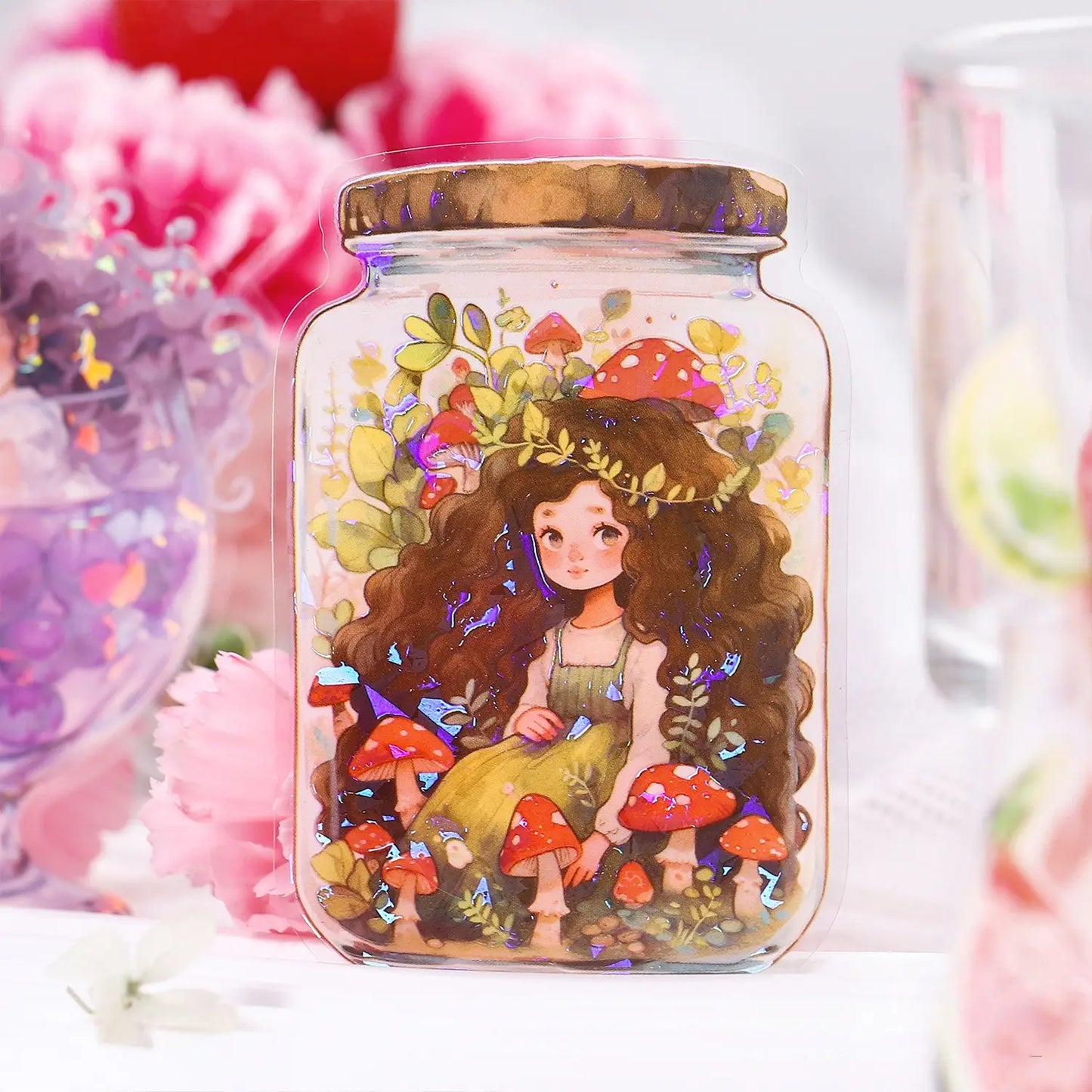 5 Pcs Sweet Fruit Girl Series Kawaii Character Landscaping PET Sticker