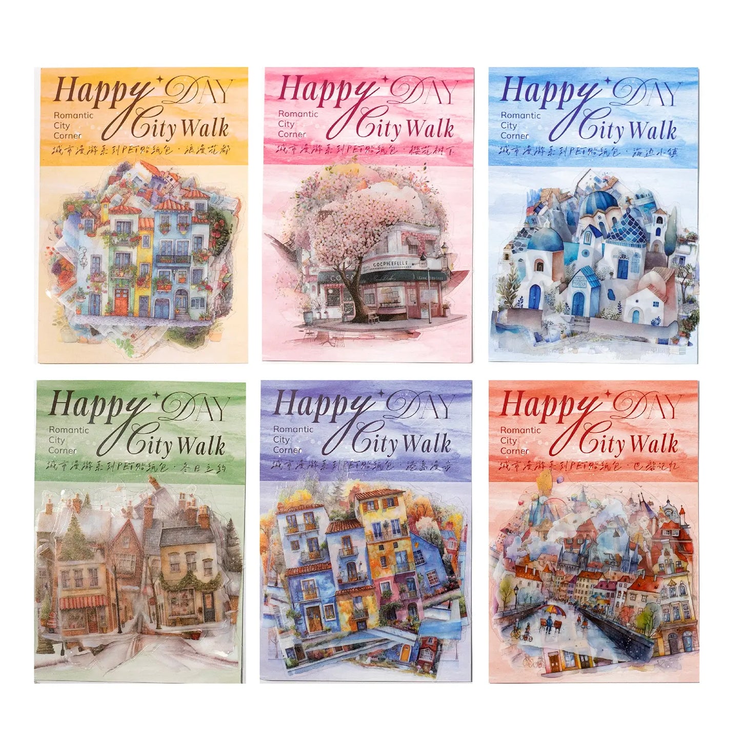 30 Pcs City Roaming Series Cute Travel Building Landscaping pet sticker