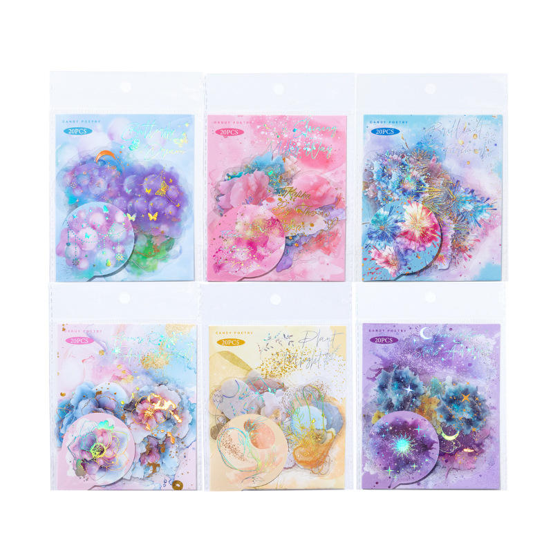 20 Pcs Flowing Light Dream Series Retro Dreamy Watercolor Stickers