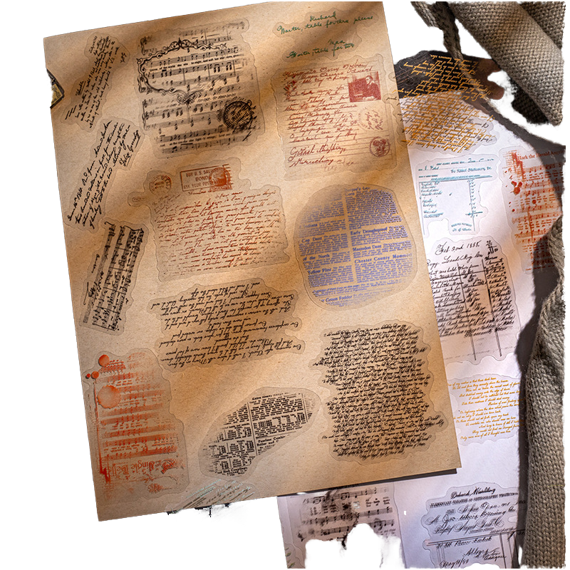 15pcs English Manuscript Mottled Letters Series Vintage Stickers