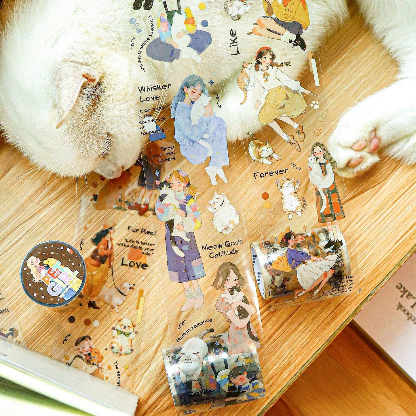 1 Roll Pets and Girl Series Original Character PET Tape for journaling
