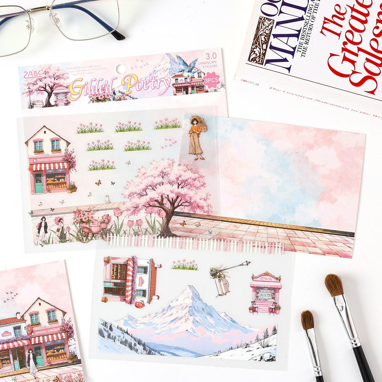 3pcs/pack Patrol Season Illustrated Scenic Stickers