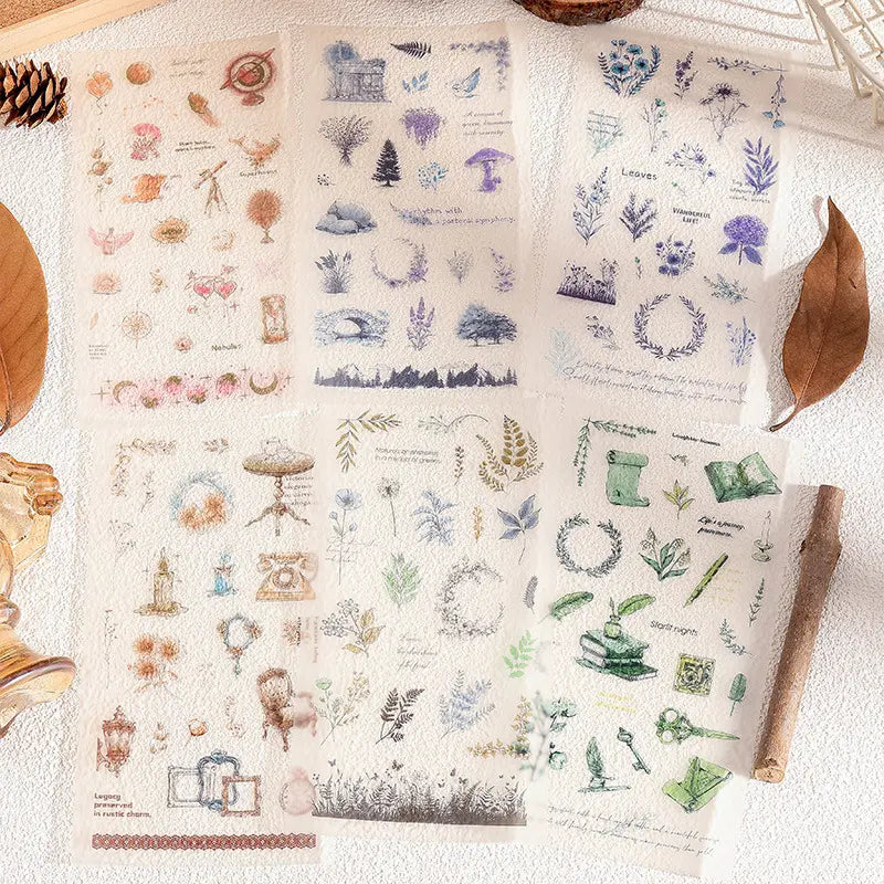 1 Sheet Graffiti Retro Cut Daily Floral Film PET Sticker Pack