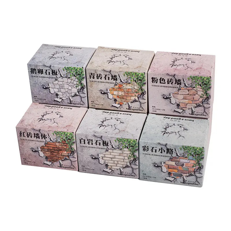 2 Rolls/Box Vintage Wall Tiles Texture Material Washi Tape Set
