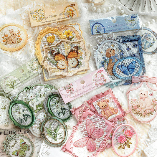 10 Pcs Lace Frame Series Vintage Lace Journaling Decorative Stickers