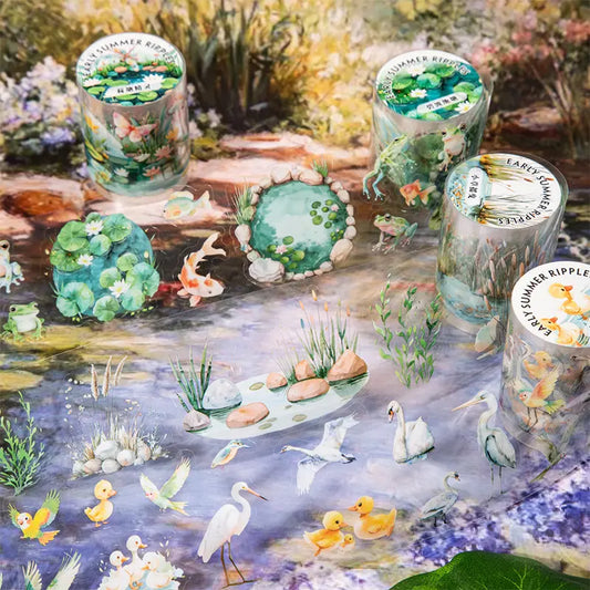 50mm*200cm Early Summer Ripples Series Vintage Pond Flower Landscape Pet Tape