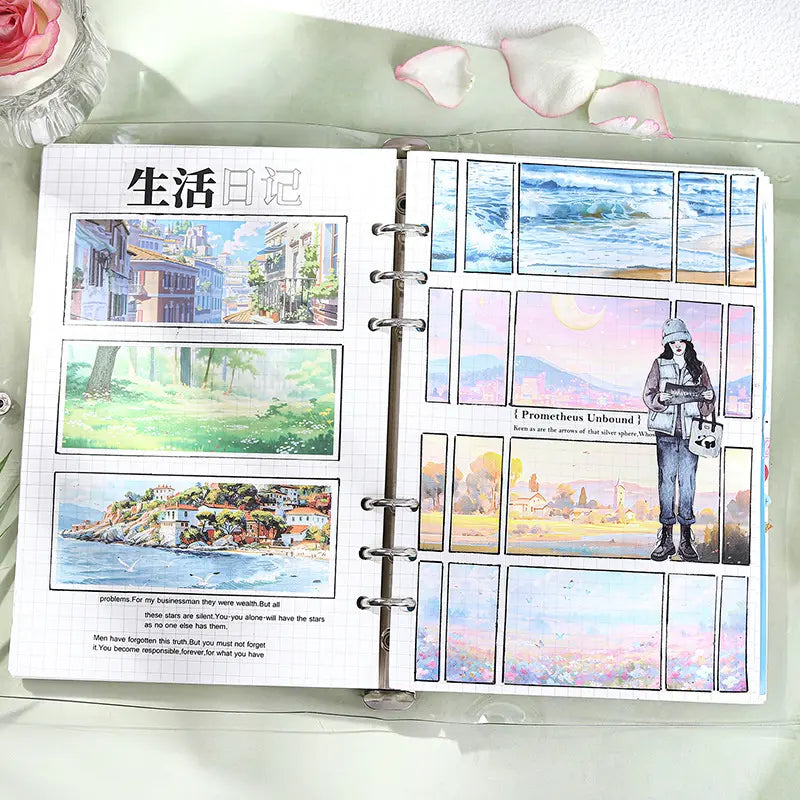 30 Sheets Japanese Paper Memory of the Beautiful Scenery Series Landscape Sticker Book