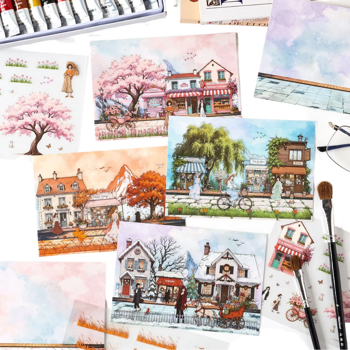 3pcs/pack Patrol Season Illustrated Scenic Stickers
