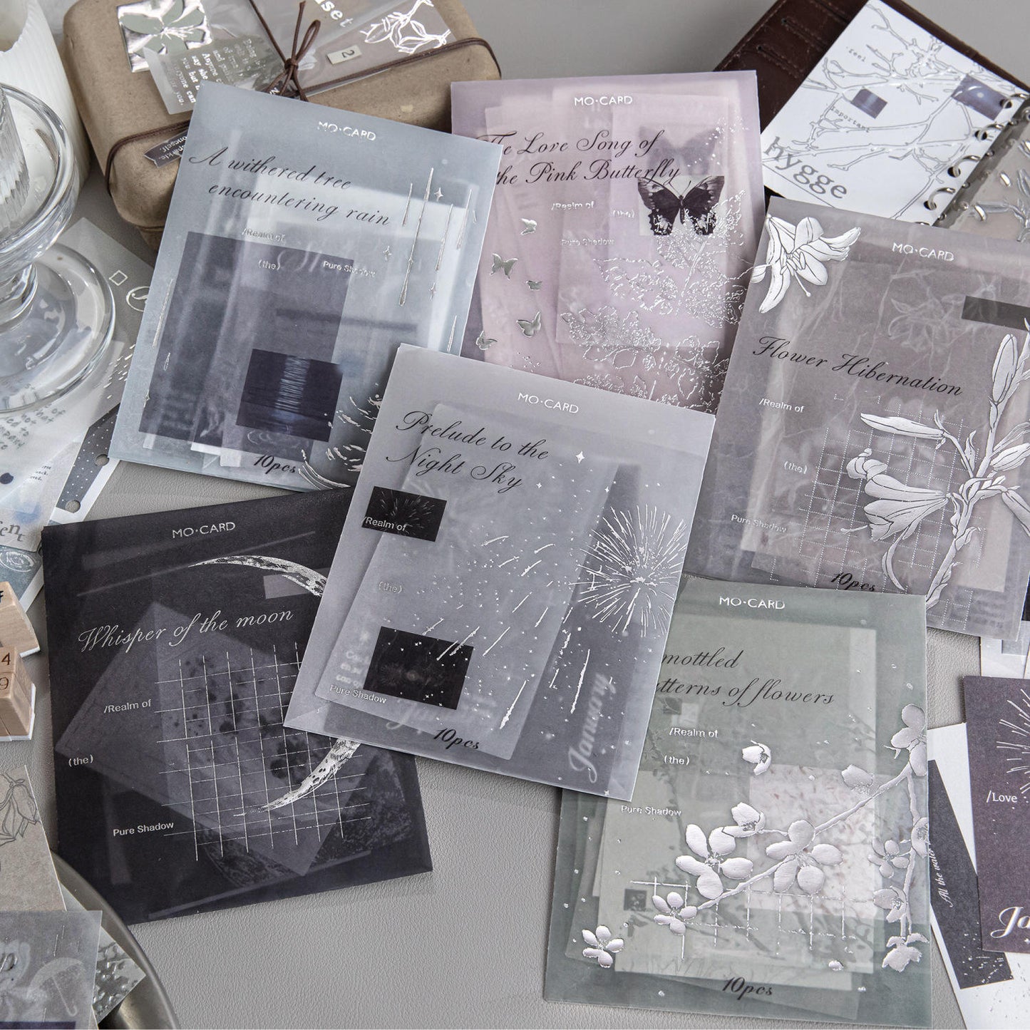 10 Sheets Embossed Notes Creative Silver Hot Stamping Material Pack