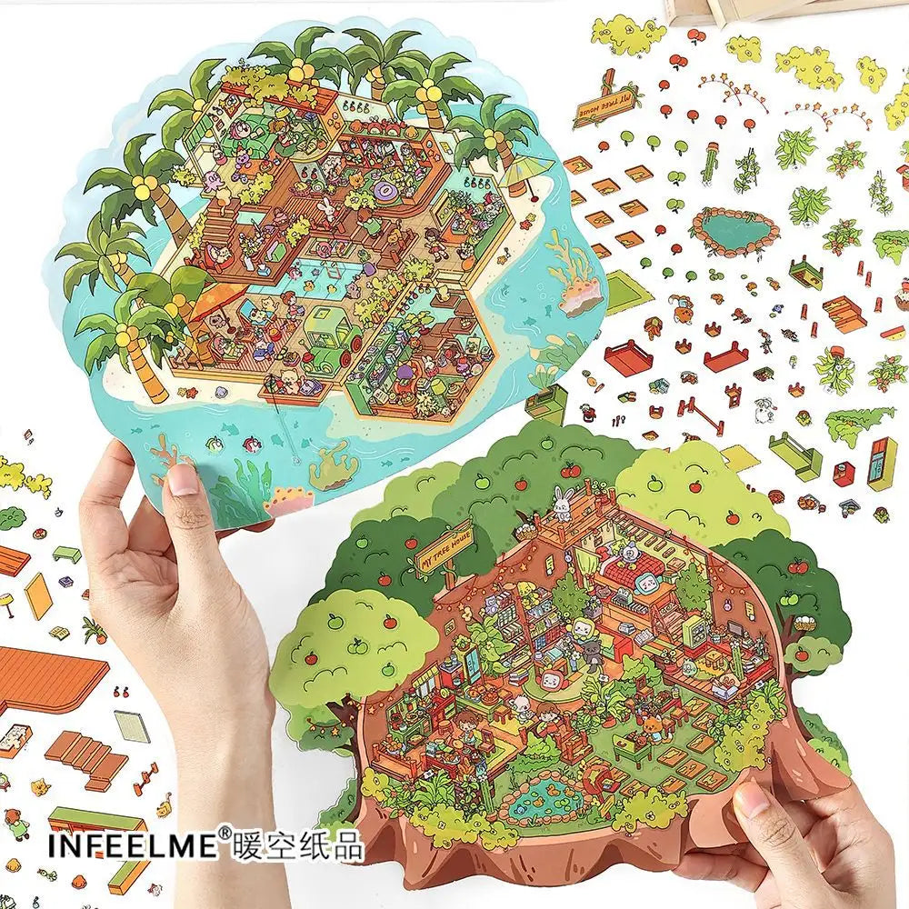 3 Sheets/pack My Cottage Second Series Cottage Theme 3D landscape Stickers