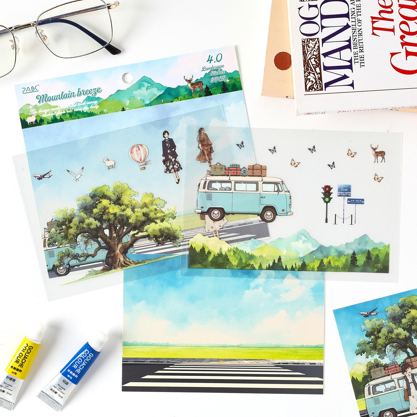 3pcs/pack Long Holiday Matte PET Landscape Stickers