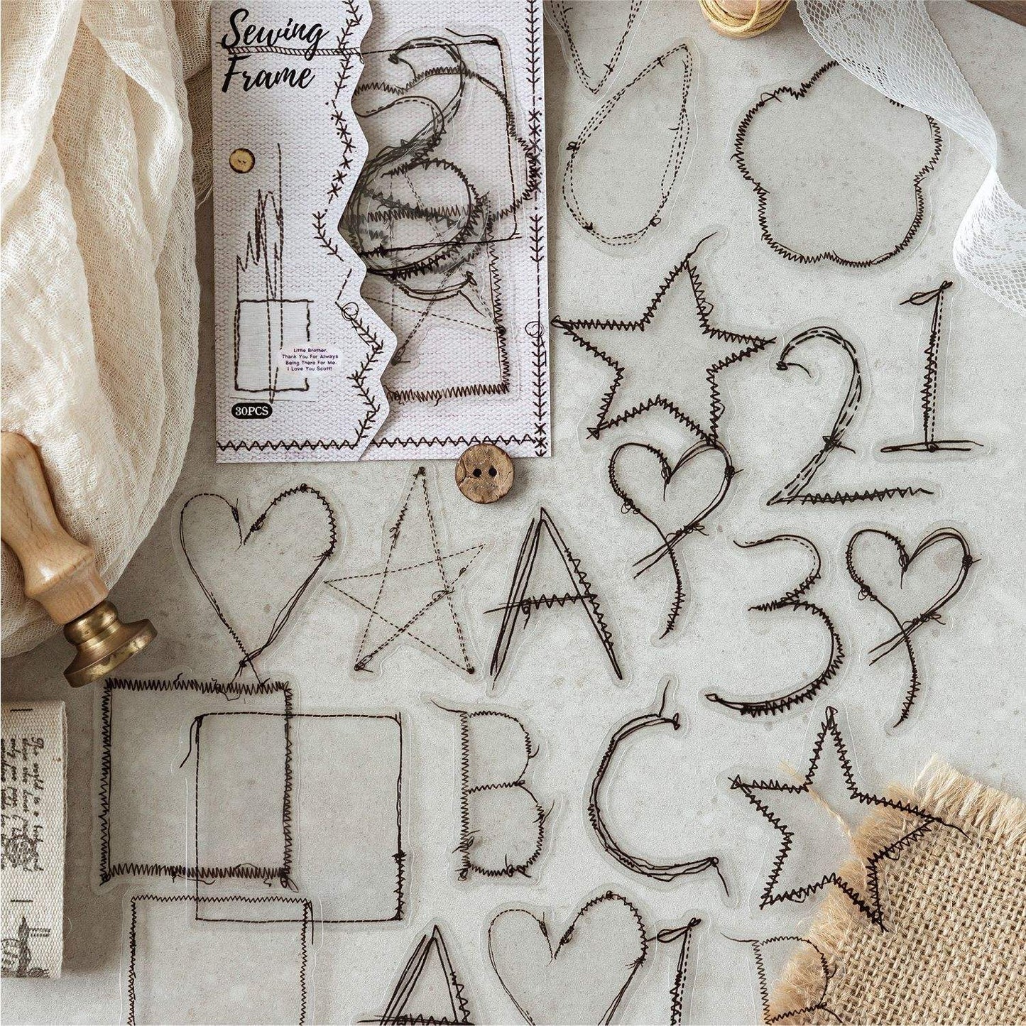 30 Pcs Sewing Studio Series Creative Sewing Thread Trace Scrapbooking Stickers