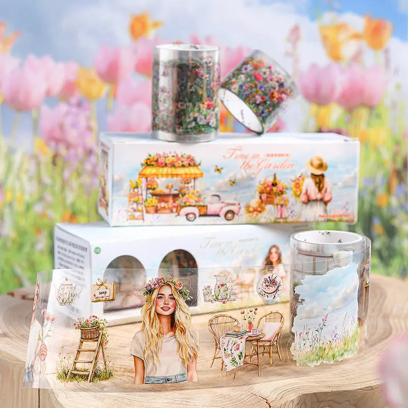 3 Rolls/set Time in The Garden Series Vintage Flower Character Landscape Pet Tape
