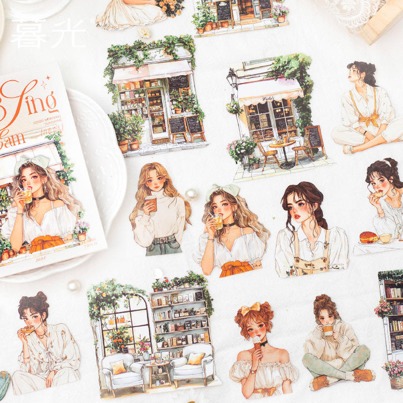 15 pcs Laser White Kraft Splendid Days Series Character Girl Stickers