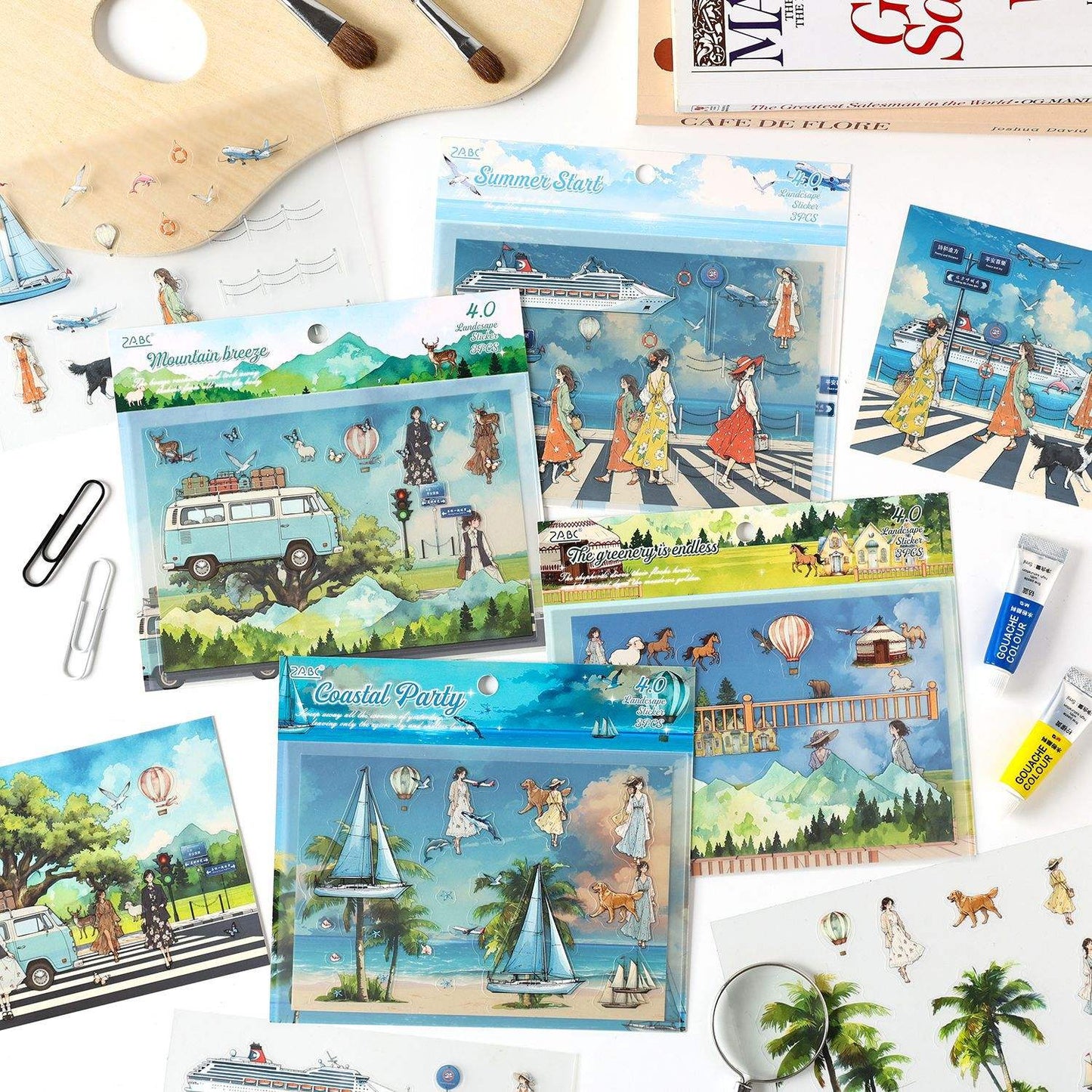3pcs/pack Long Holiday Matte PET Landscape Stickers