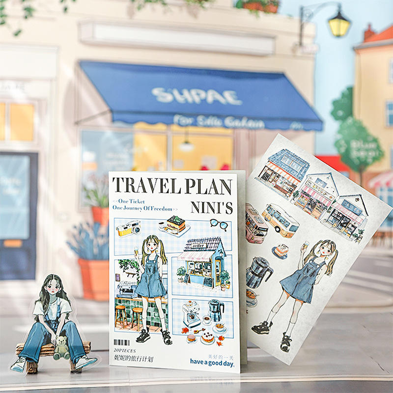 20 Sheets Nini's Travel Plans Series Scenery Dual-Material Sticker Book