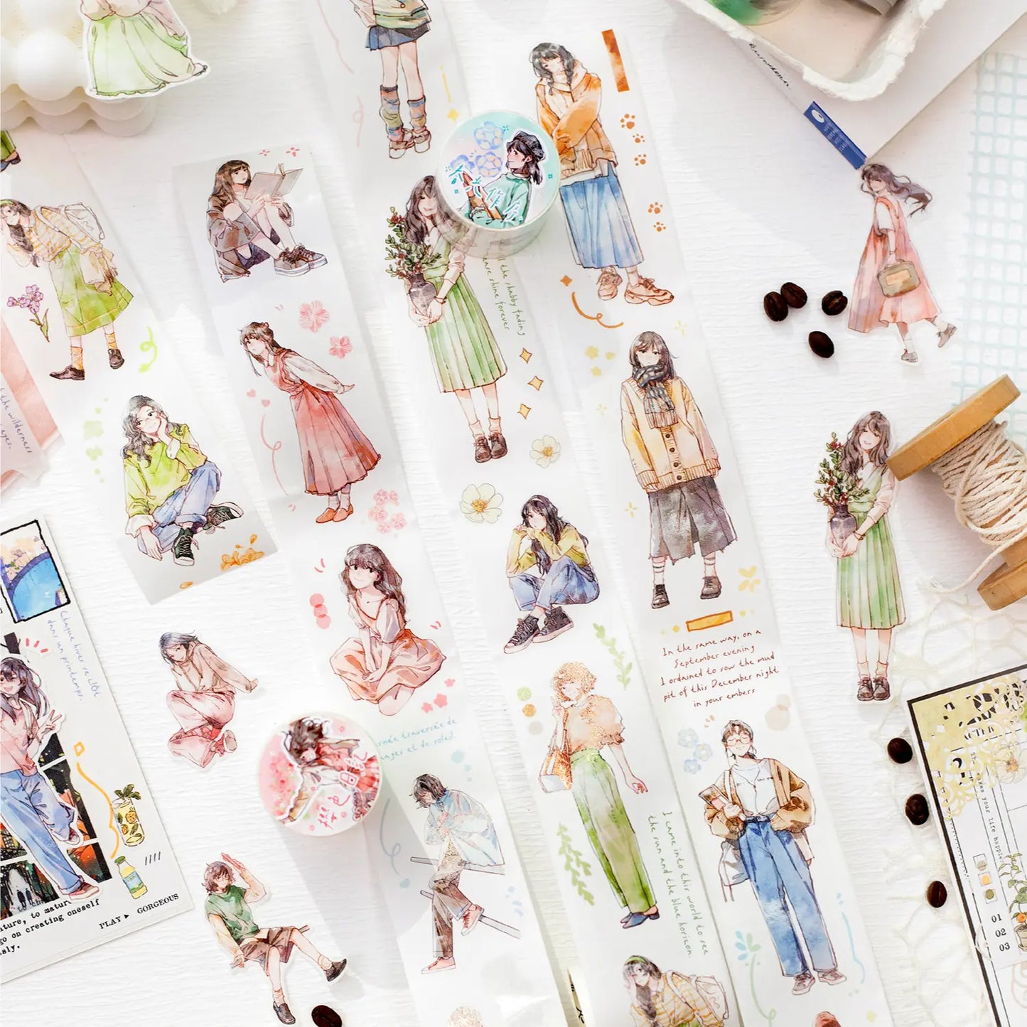 1 Roll Cute Girl Daily Life Masking Washi Tape
