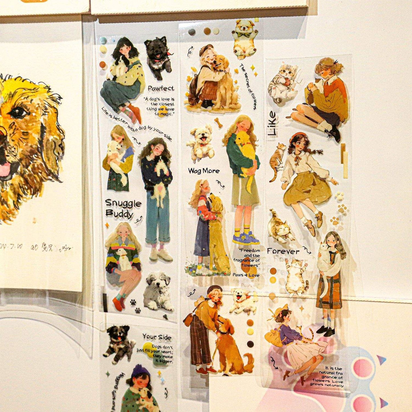 1 Roll Pets and Girl Series Original Character PET Tape for journaling