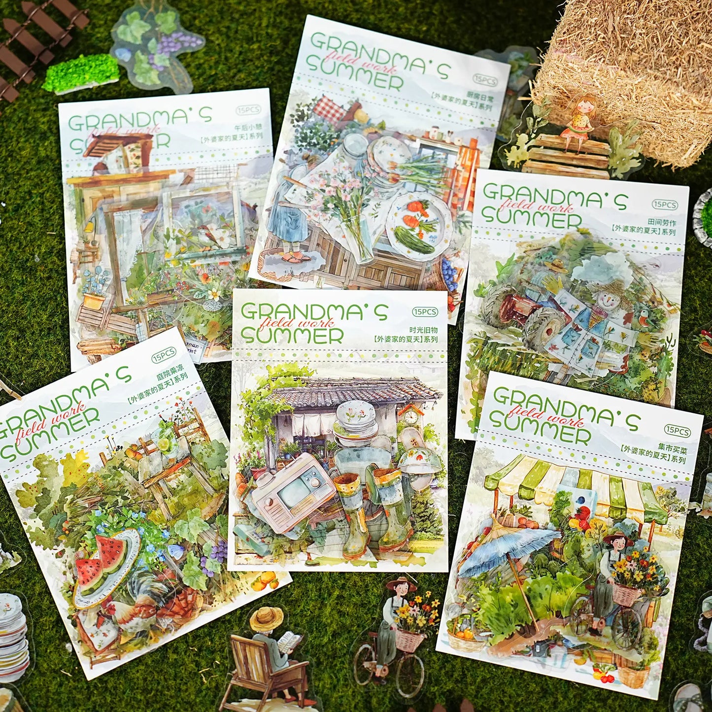 15pcs Summer at Grandma's House Series of Idyllic Countryside Theme Decorative Stickers