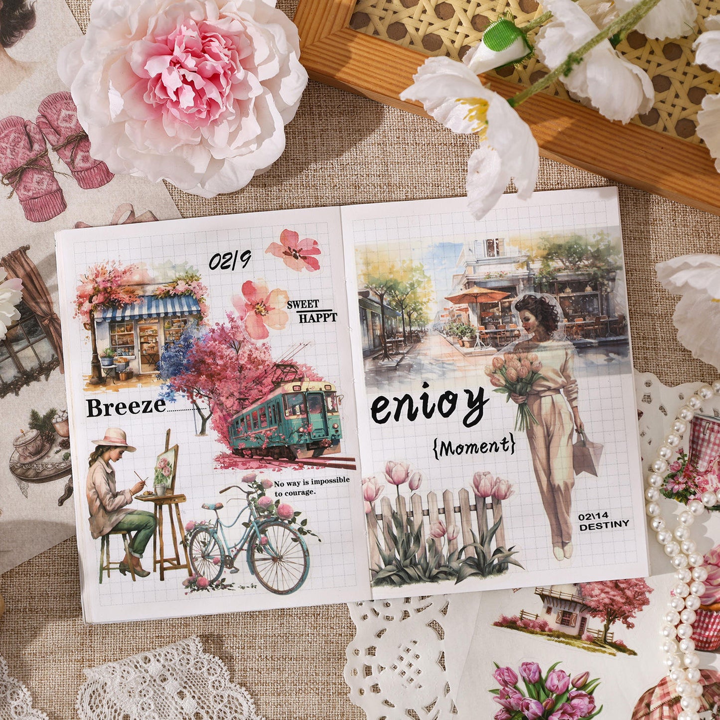 20 Sheets Memory Time series Vintage Plant Flower Character Landscape Sticker Book