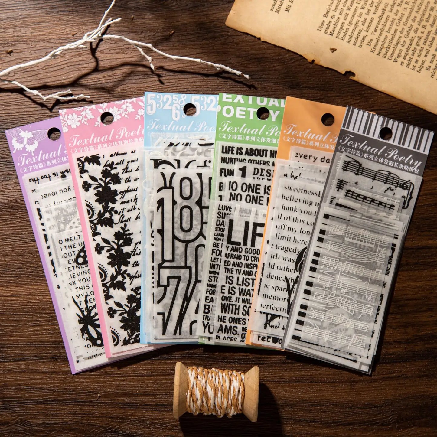 10 Sheets Textual Poetry Series Foam Sticker Pack