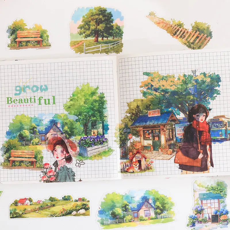 10 Pcs nature scroll aquascape handbook stickers for Journaling