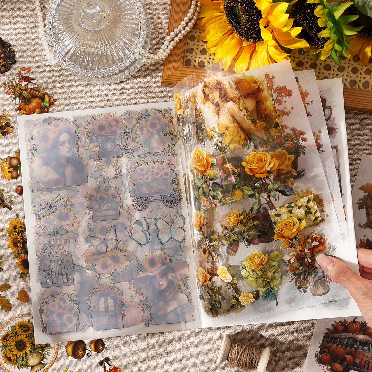 20 Sheets Memory Time series Vintage Plant Flower Character Landscape Sticker Book