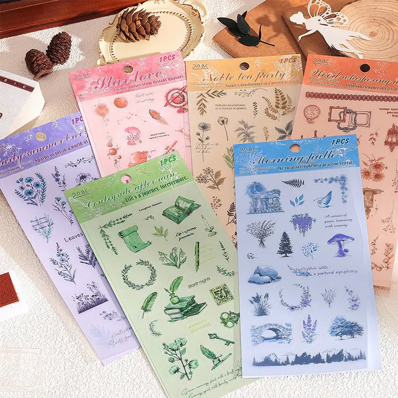1 Sheet Graffiti Retro Cut Daily Floral Film PET Sticker Pack