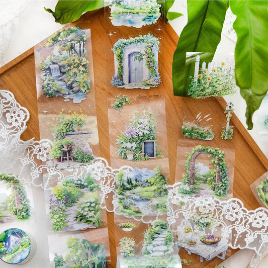 1 Roll Seasonal Green Series pretty grassland Scenery Pet Tape