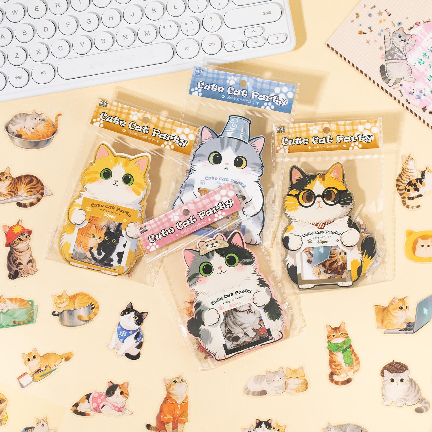 24 Pcs Cat Party Cute Pet Stickers