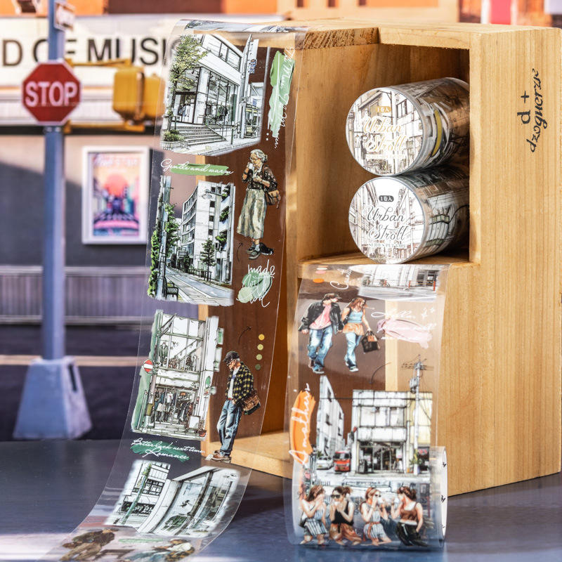 60mm*200cm Urban Stroll Series Vintage Street Character Pet Tape