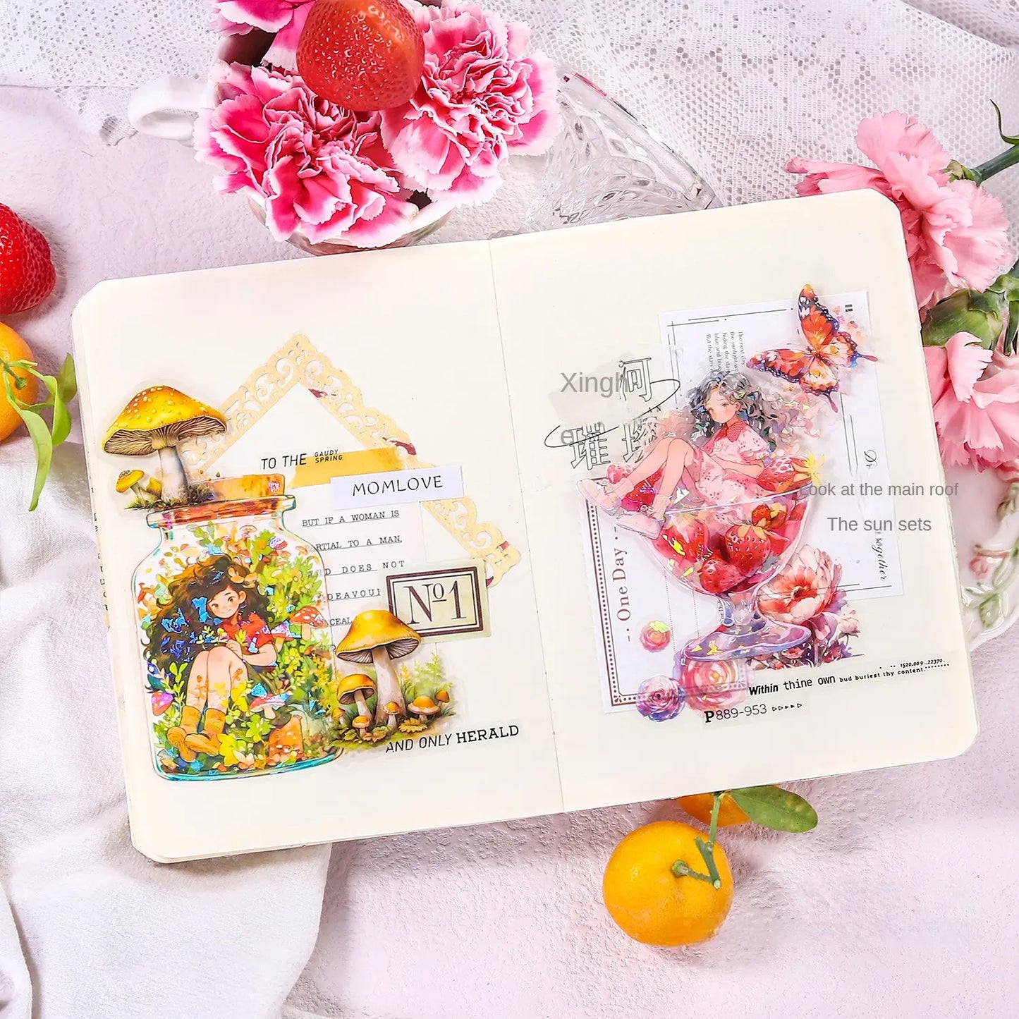 5 Pcs Sweet Fruit Girl Series Kawaii Character Landscaping PET Sticker