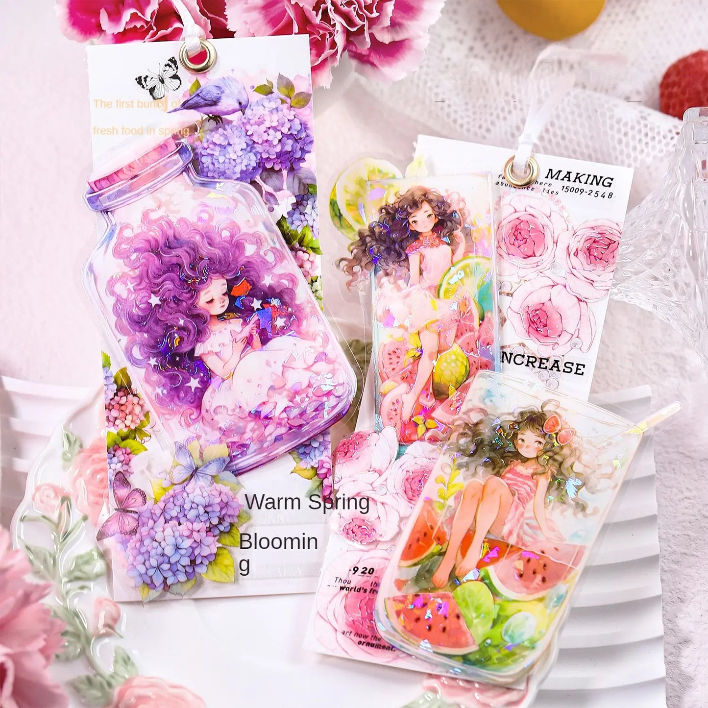 5 Pcs Sweet Fruit Girl Series Kawaii Character Landscaping PET Sticker
