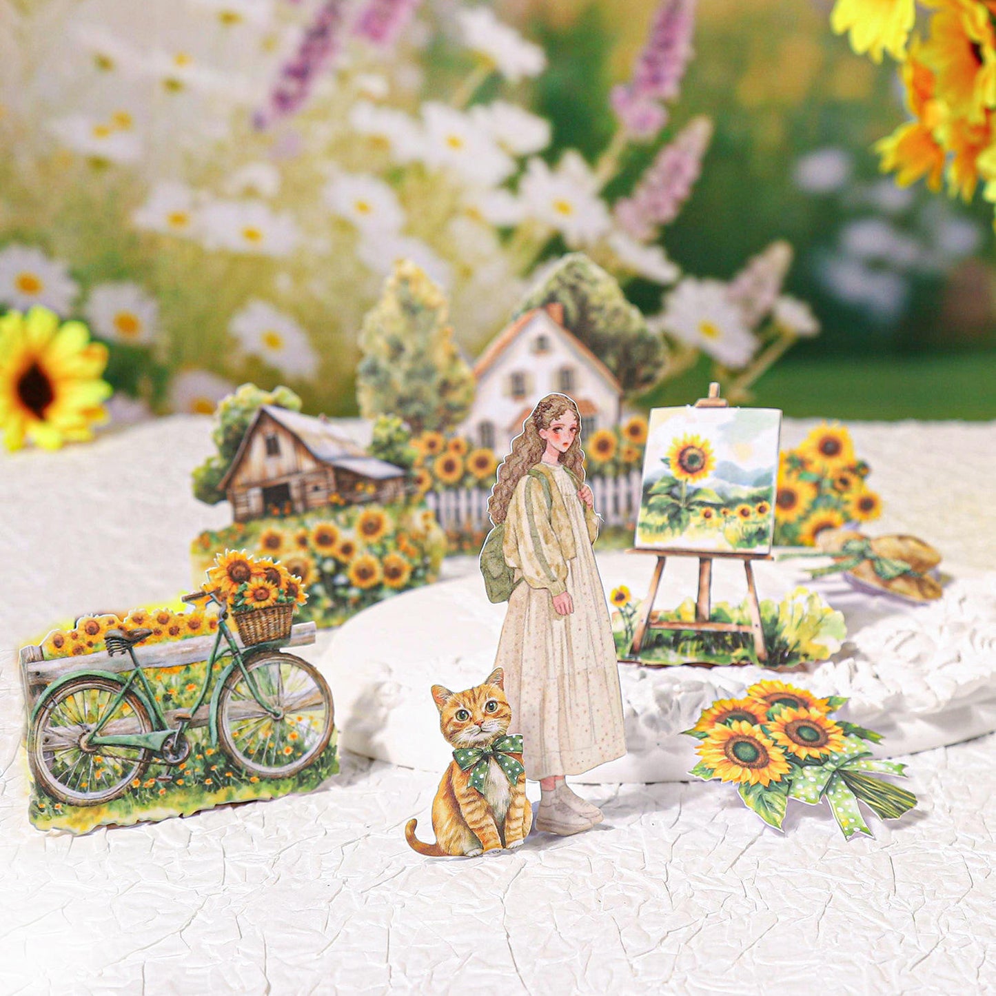 20 Pcs Garden Time Series Vintage Flower House Character Washi Stickers