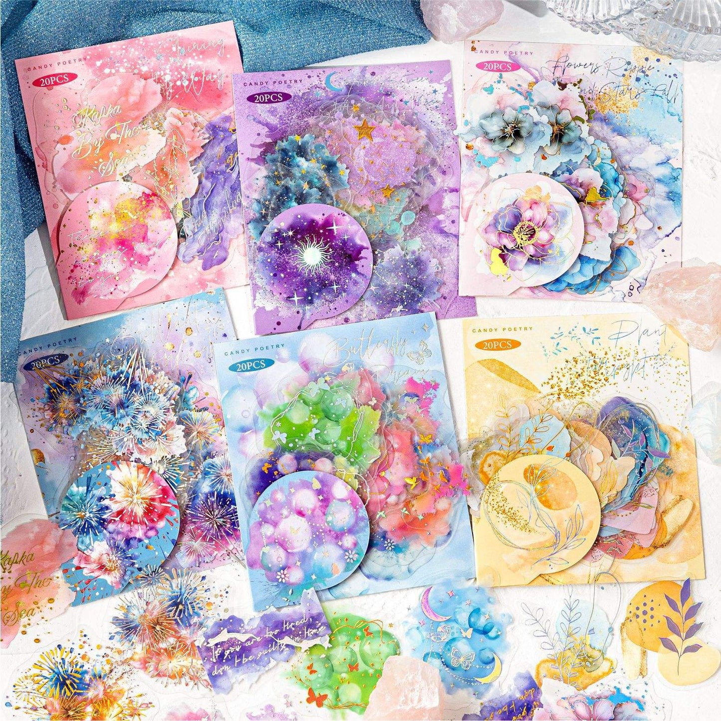 20 Pcs Flowing Light Dream Series Retro Dreamy Watercolor Stickers