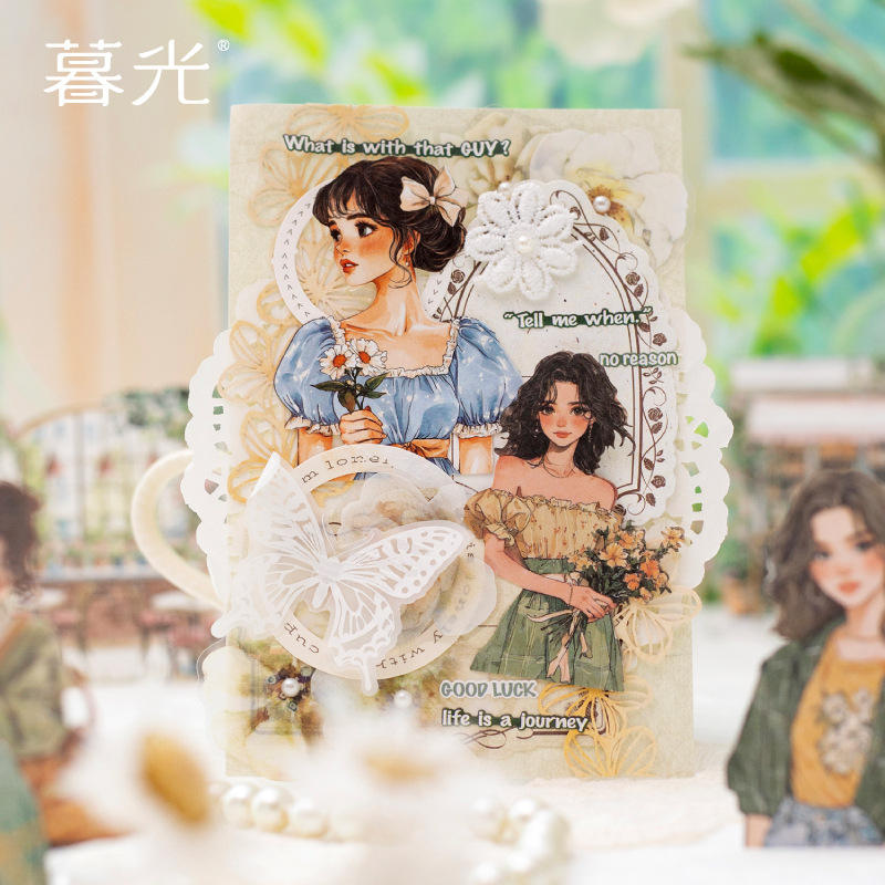 15 pcs Laser White Kraft Splendid Days Series Character Girl Stickers