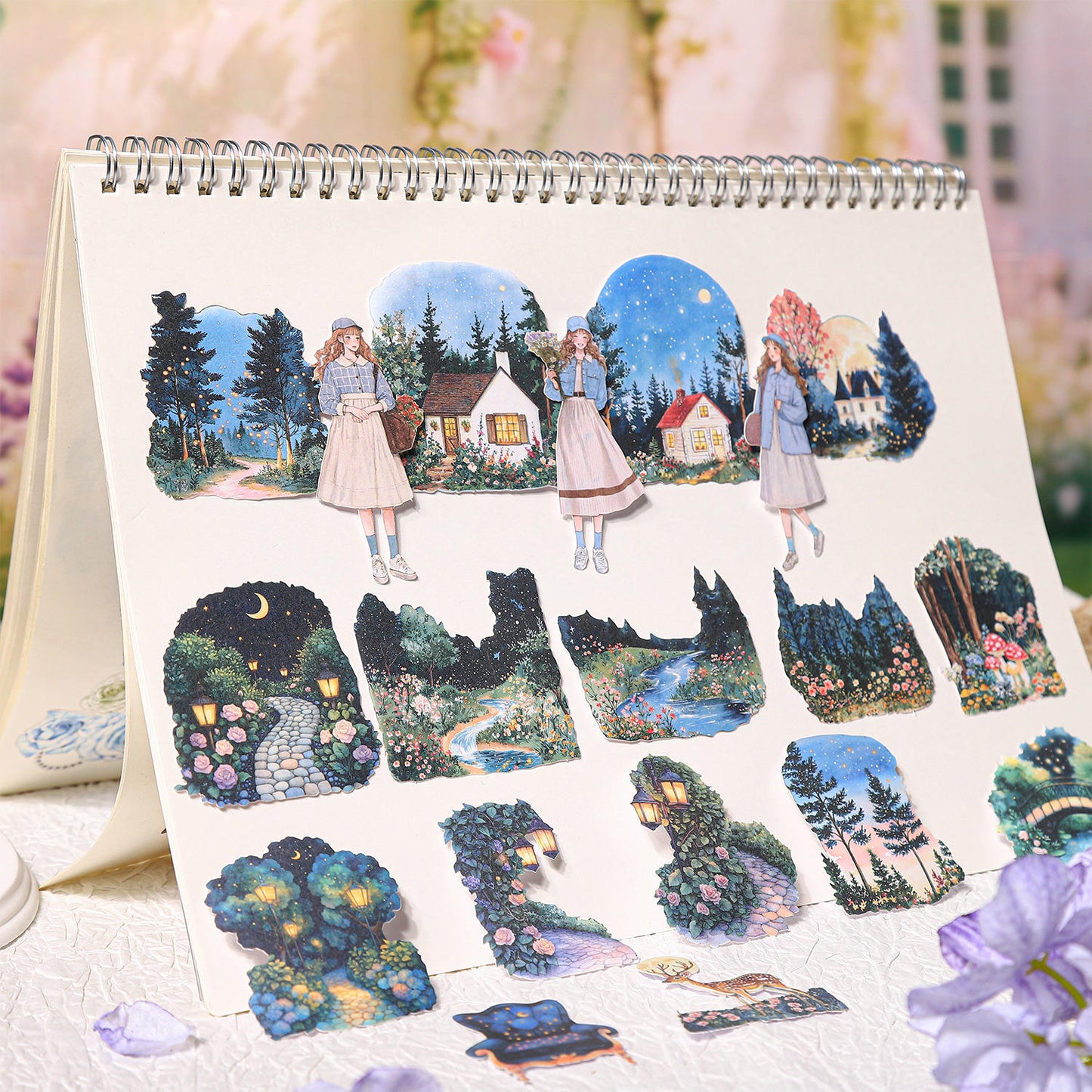20 Pcs Garden Time Series Vintage Flower House Character Washi Stickers