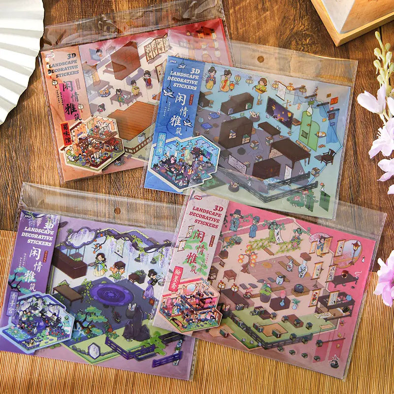 3 pcs National Style 3D Landscaping DIY Decorative Stickers