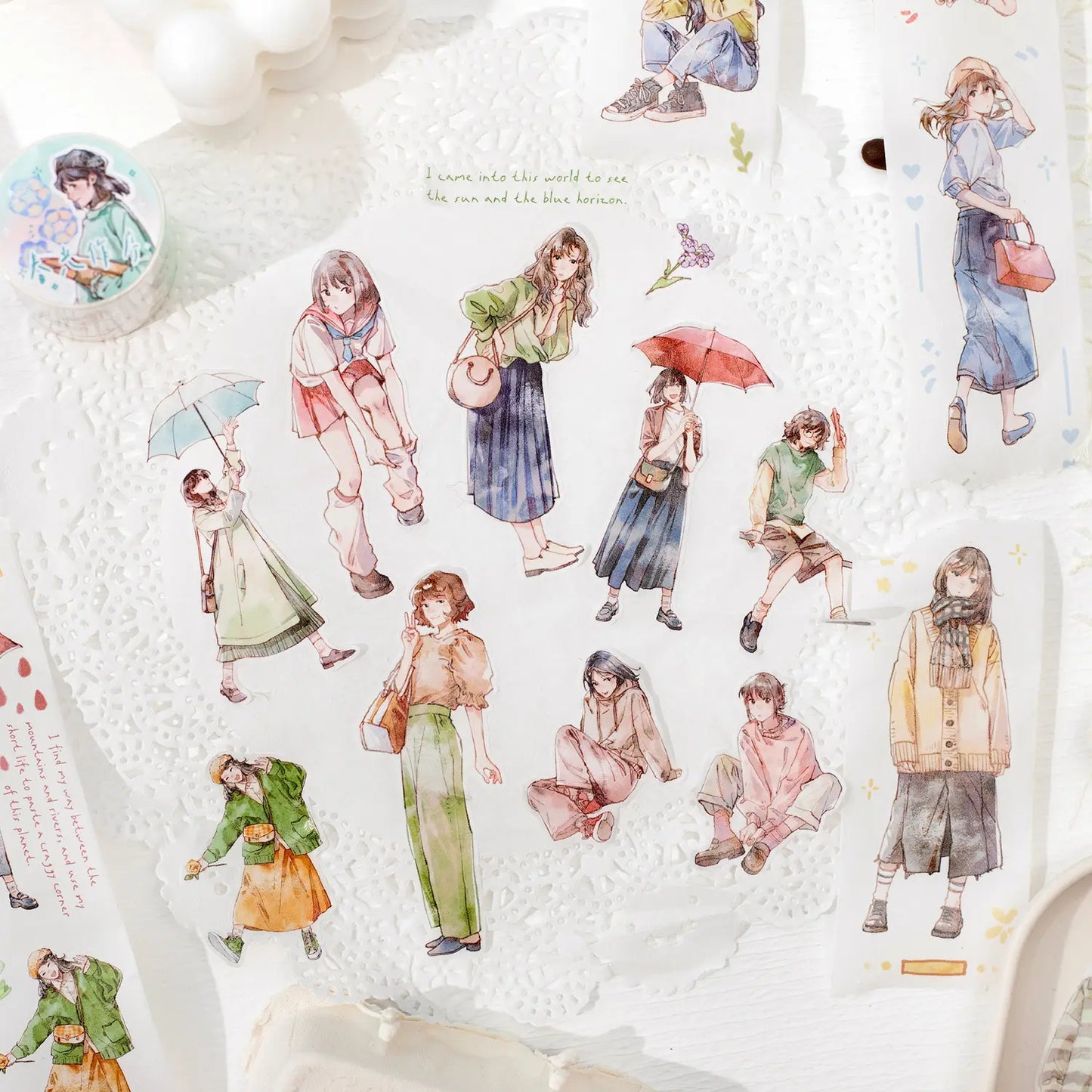 1 Roll Cute Girl Daily Life Masking Washi Tape