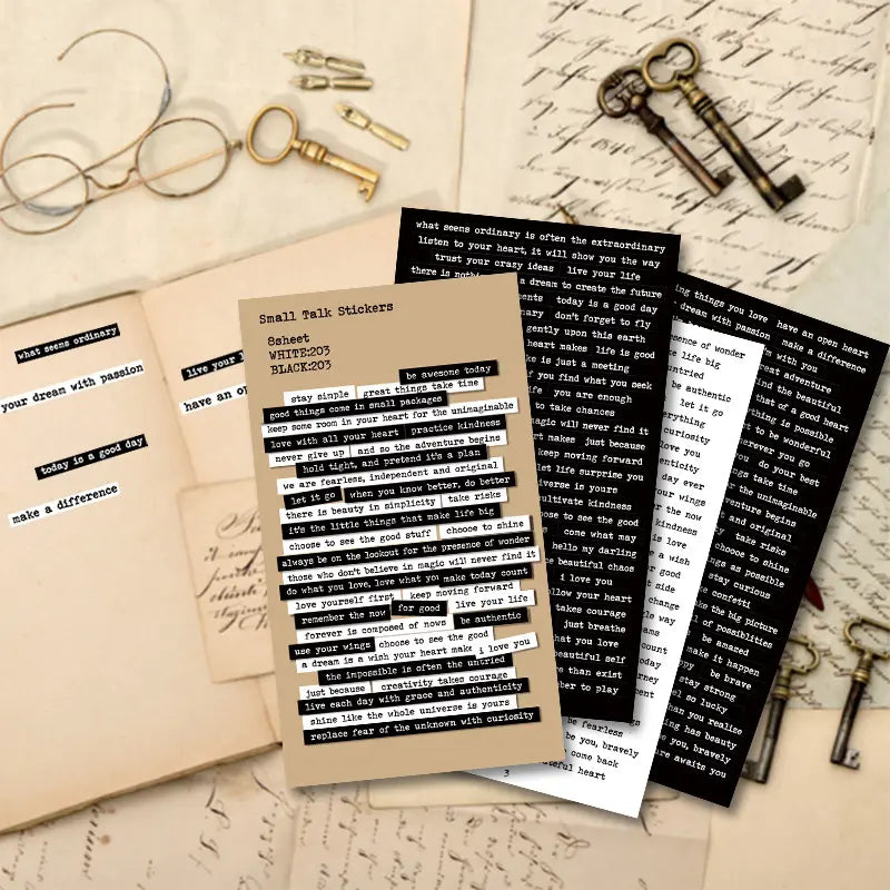 8 sheets/pack Creative Journal Retro Text Sticker Pack