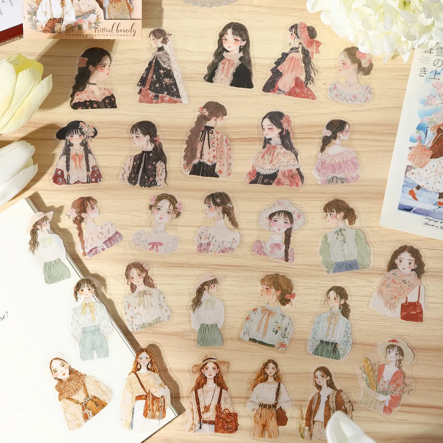 30 Pcs Romantic Spring Day Series Vintage Character Pet Stickers