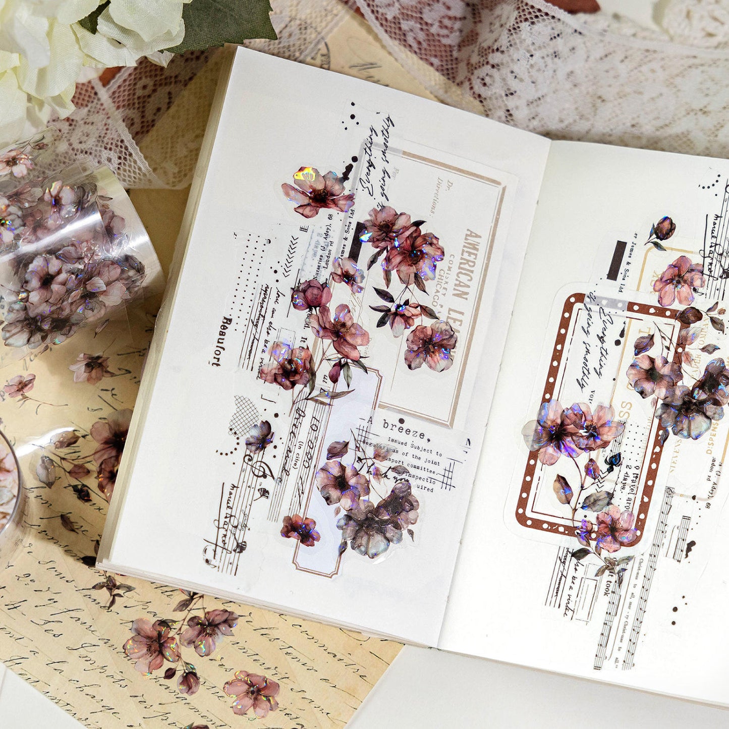 1 Roll Flower Series Shell Light Loop Sticker Pet Tape