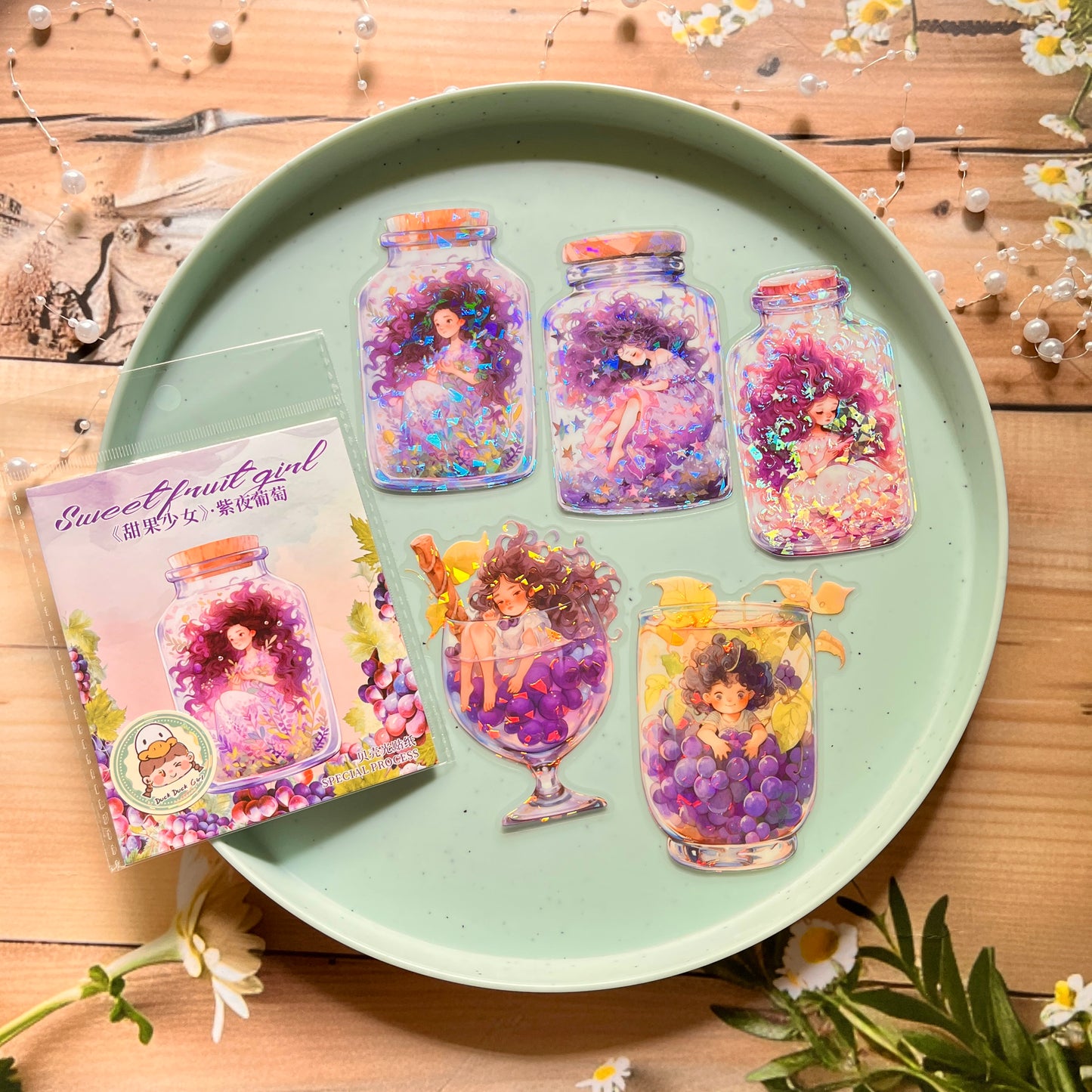 5 Pcs Sweet Fruit Girl Series Kawaii Character Landscaping PET Sticker