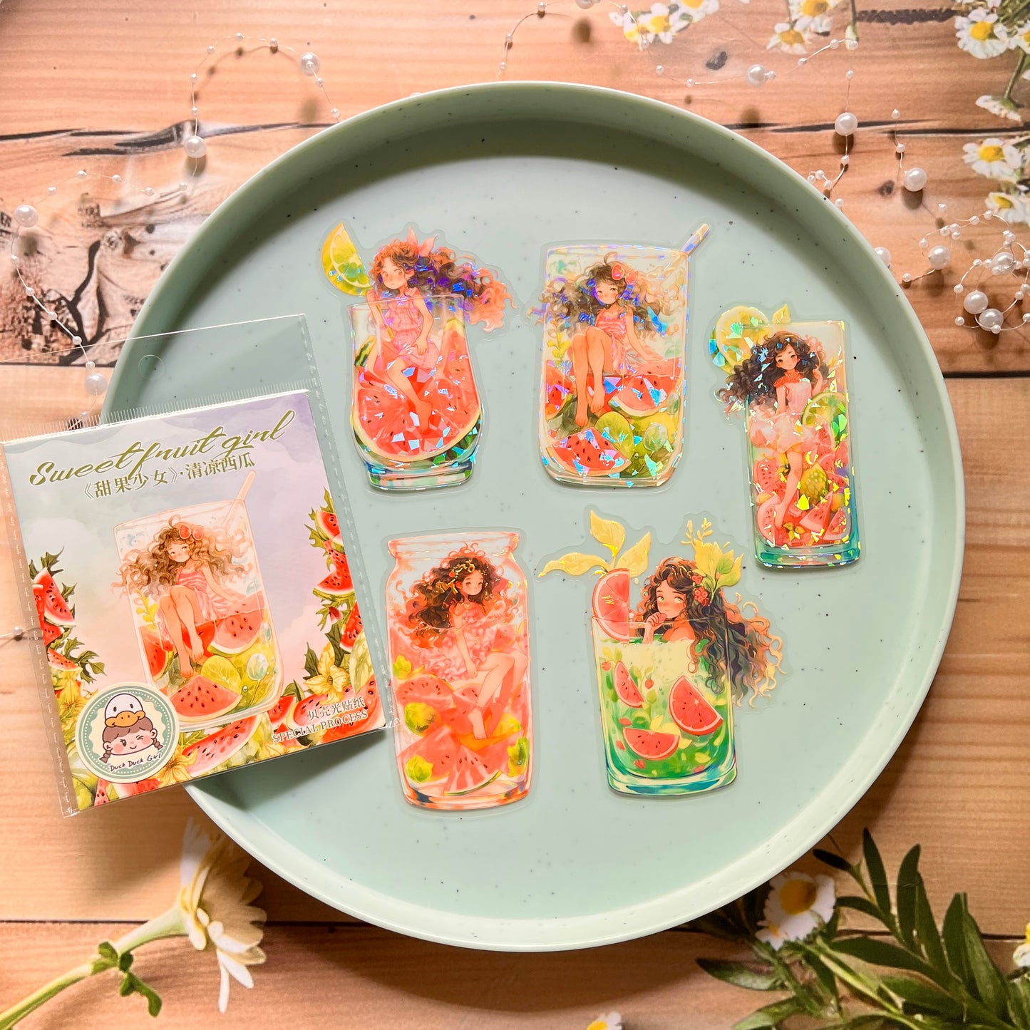 5 Pcs Sweet Fruit Girl Series Kawaii Character Landscaping PET Sticker