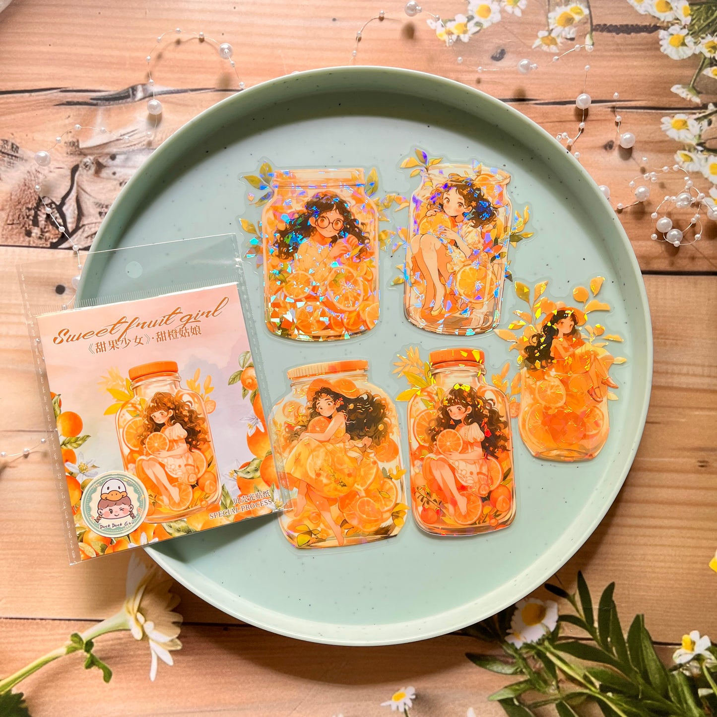 5 Pcs Sweet Fruit Girl Series Kawaii Character Landscaping PET Sticker